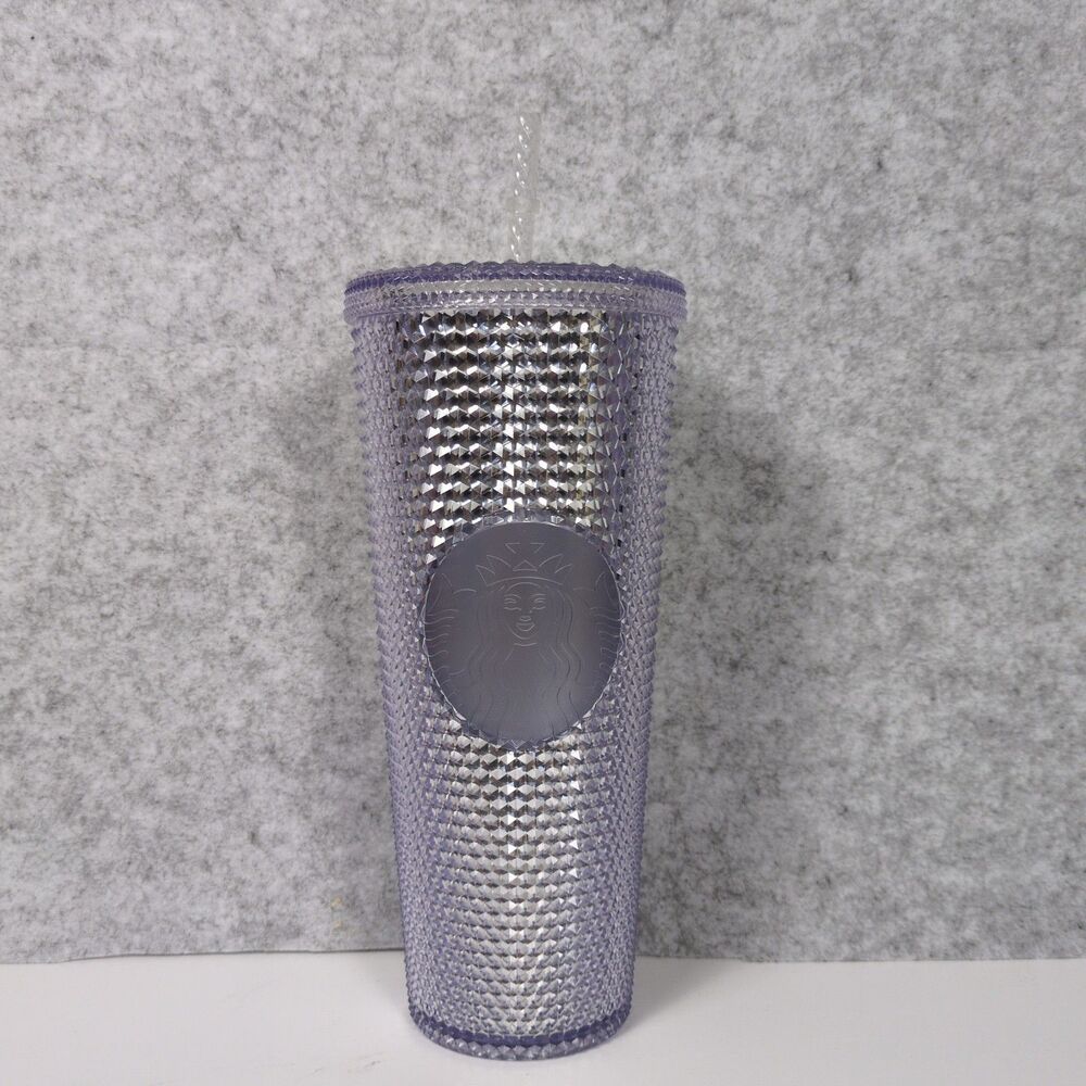 2019 Starbucks Metallic Silver Platinum Studded Cold Cup Tumbler 24 oz Lid Straw